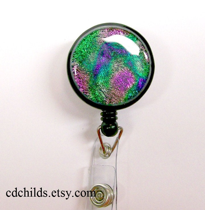 Fused Glass Dichroic Badge Holder (Green Multi)