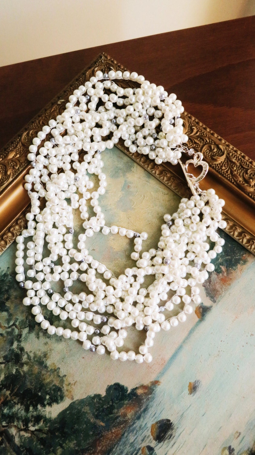 Chunky Pearl Necklace, Bridal Pearl Bracelet, Layered Statement Wedding Necklace Vintage Style Bridal Jewelry