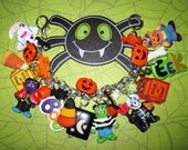 Halloween Charm Bracelet Jewelry JOL Spider Skeleton Frankenstein Ghost Vampire Candy Scarecrow OOAK Spooky Cute Accessory Fun Funky Chunky