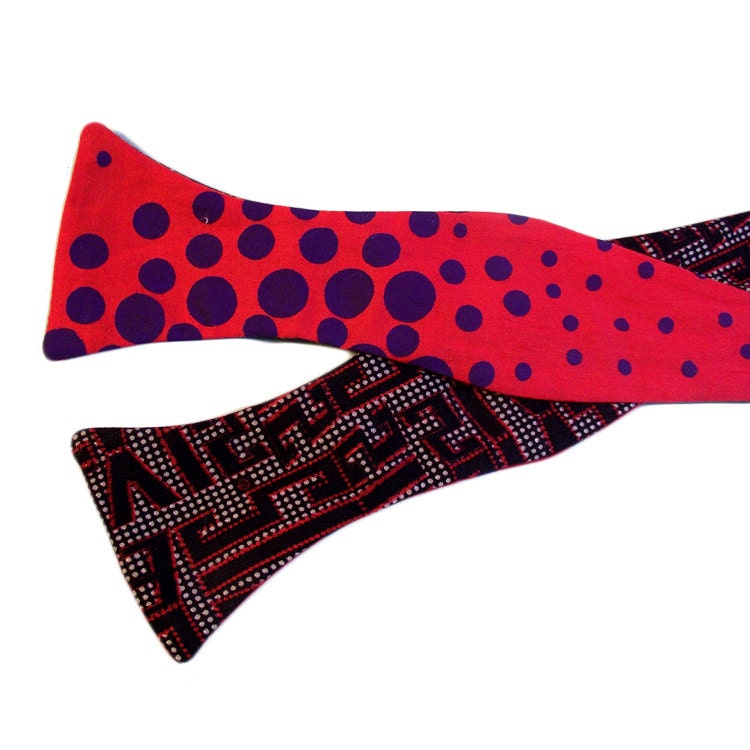Reversible Bow Tie - Elvis and Red and Purple Polka Dots - by Jen Ell's Revenge