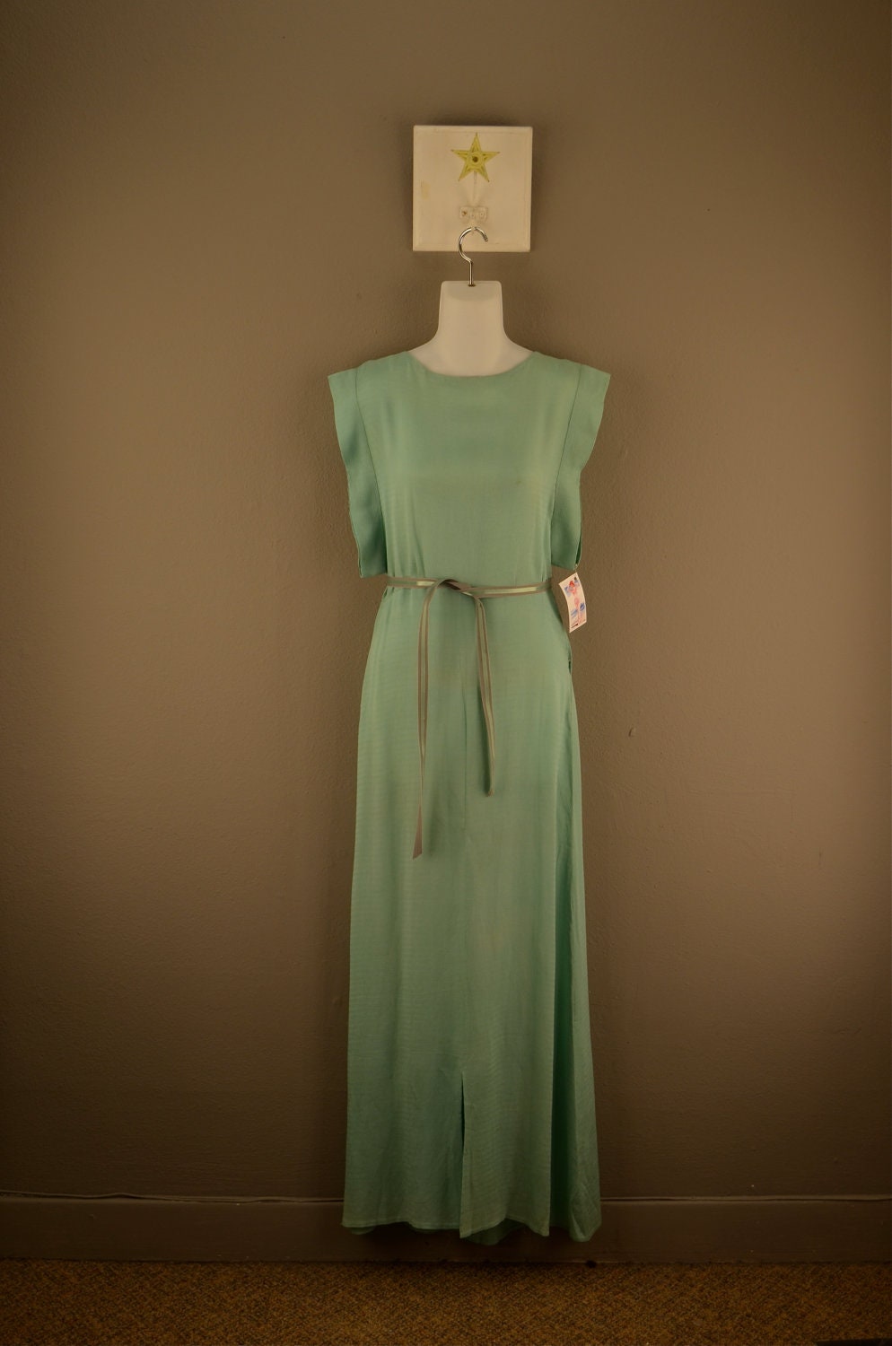 1930s silk kimono style gown 30s floor length dress Aqua hollywood glamour Starlet art deco size small