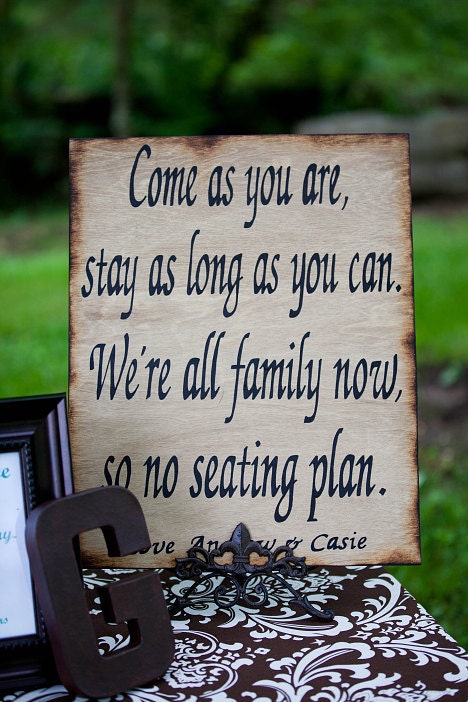 Rustic Wedding Sign Xlarge Directional Ceremony Reception Come as you are No seating plan Country Rustic