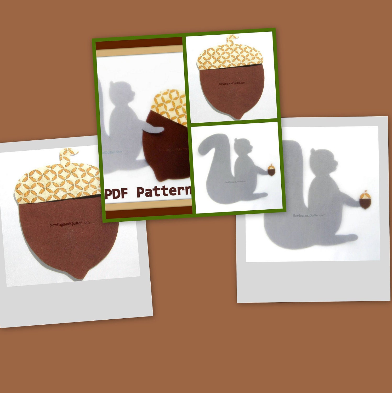 Grey Squirrel and Jumbo Acorn PDF Pattern - Woodland Magic Series - Quilt Block - No Sew Iron On - Sewing - DIY - Template Instant Download