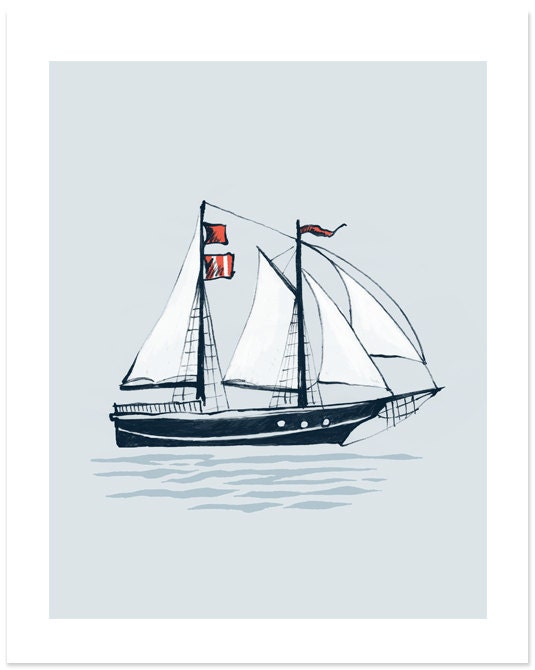 Children's Wall Art Print - Set Sail (BLUE) - 8x10 - Kids Nursery Room Decor