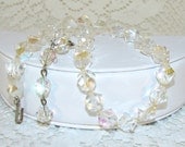 Crystal Necklace Nugget Twist Faceted Aurora Borealis 1950s Vintage Jewelry
