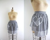 Vintage Dinner Time Apron . Black Gingham . 1960s 60s .