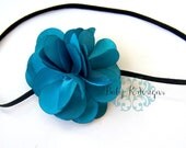 Newborn Headband / Baby Headband / Girls Headband JOLIE Satin Flower Elastic Headband In Teal