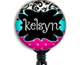Retractable ID Badge Holder - Personalized Name Damask