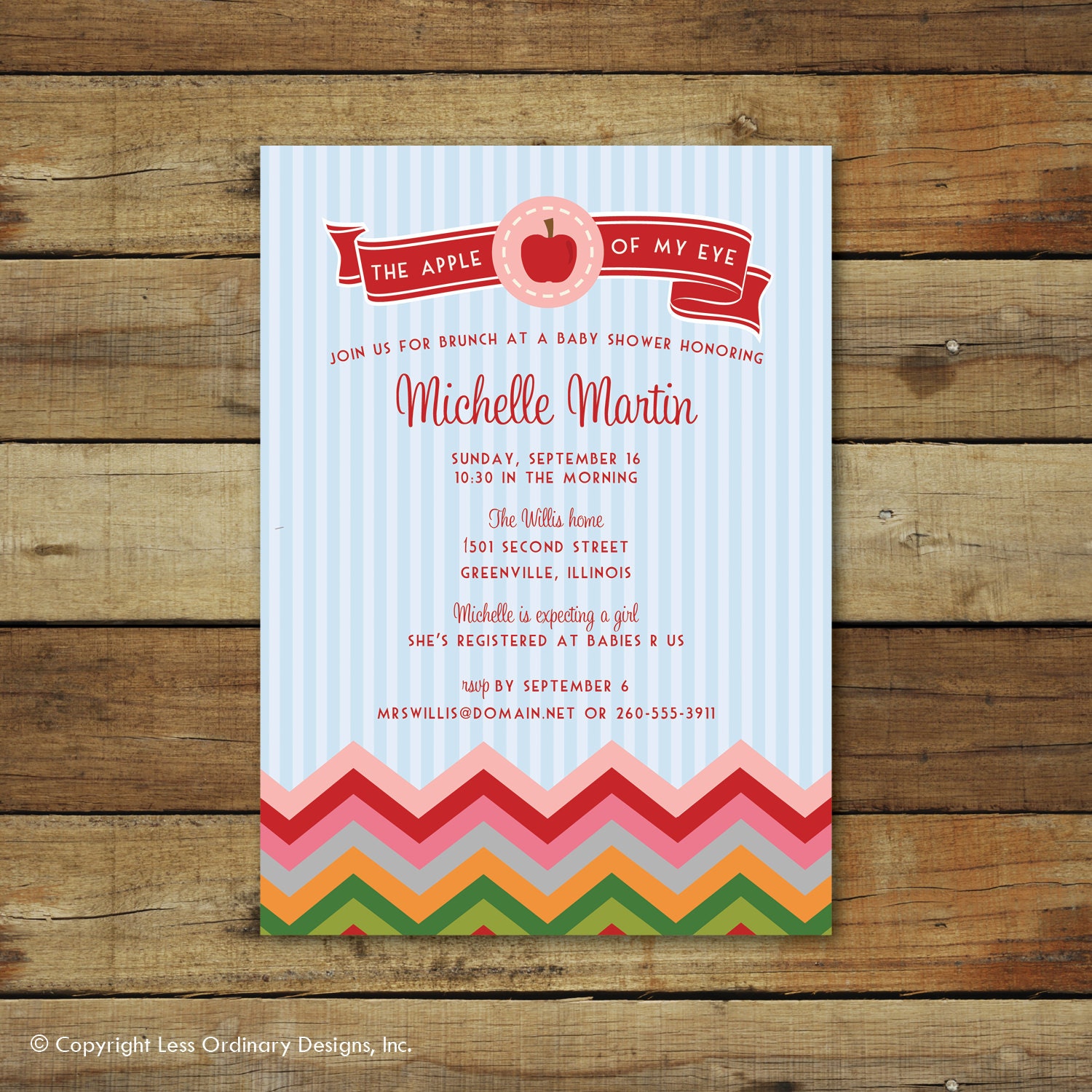 apple of my eye baby shower invitation, printable or printed