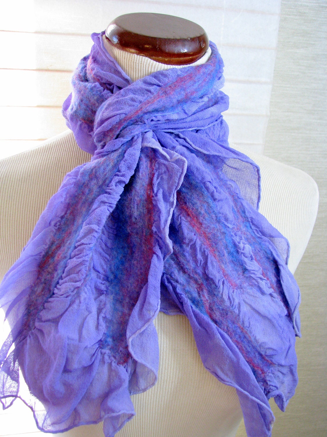 Ruffle Scarf Nuno Felt Clothing Purple Nuno Felted Silk