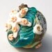 Tide Pool Pebble-Atlantis- handmade lampwork bead - large beach lentil focal with rough texture rainbow raku ivory cyan and dichroic