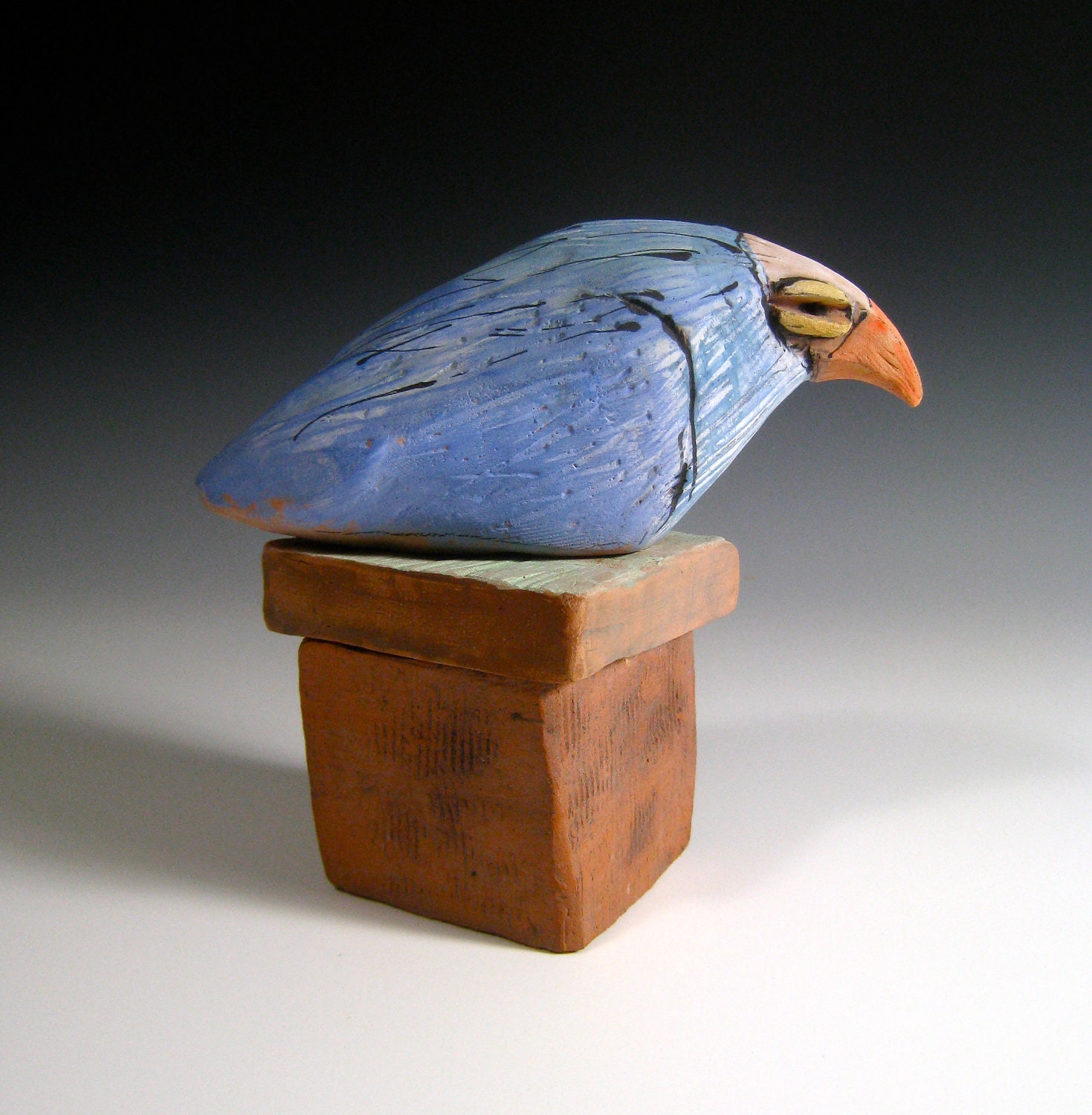 Bird, Clay bird art, clay sculpture, Blue Beauty Bird in the Morning Mist