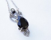 Black Gothic Necklace Silver Swarovksi Crystal Jewel Victorian Jewelry