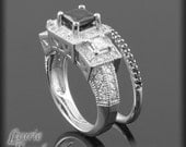 Princess Cut Black Diamond Engagement Ring with White Diamonds and Black Diamond Wedding Band - LS2134