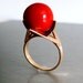 SALE-Stunning 12mm Mediterranean Red Coral Orb-14k Solid Gold Vintage Ring-US size 5