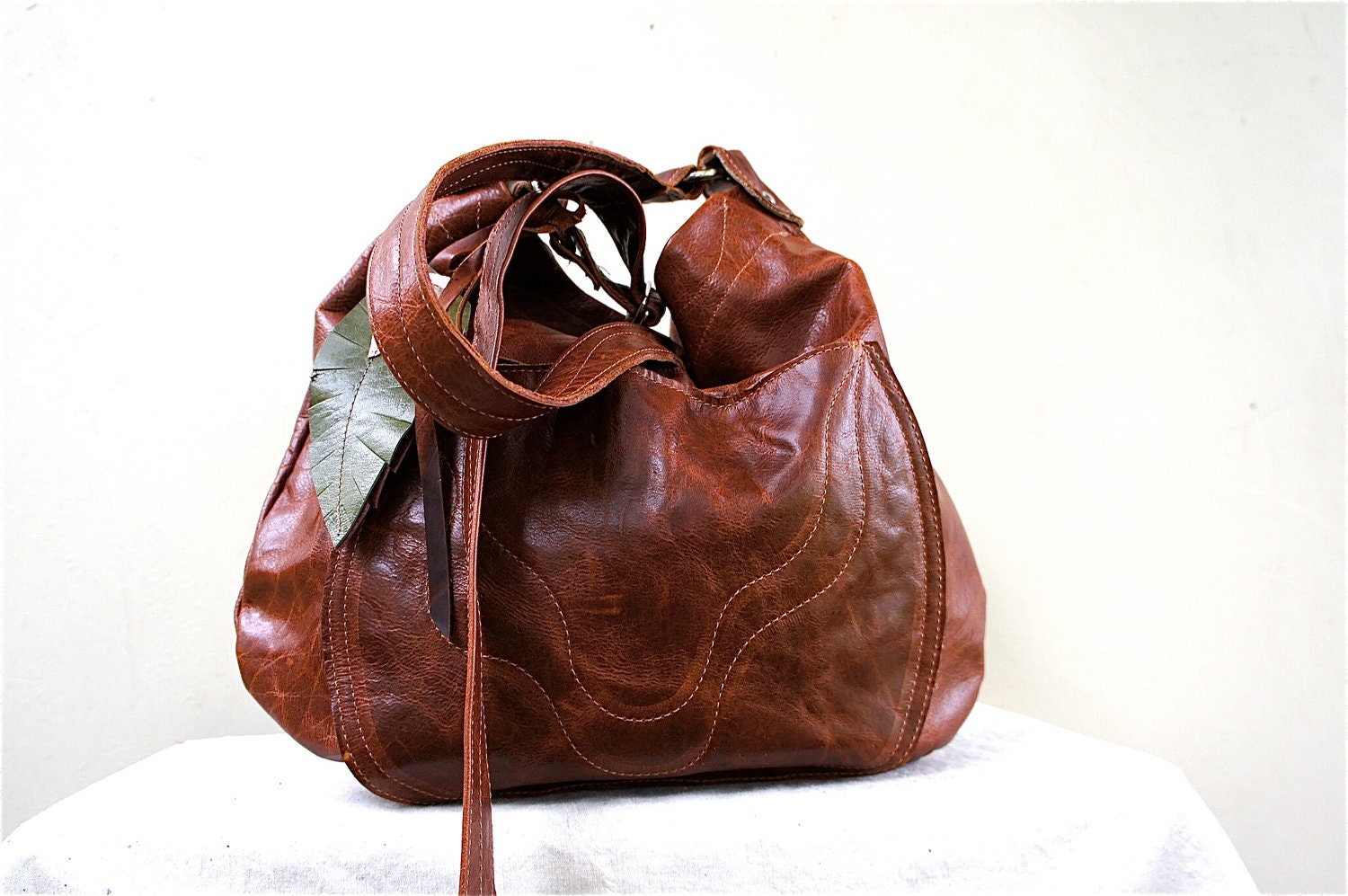 SAMPLE///Southwestern Agatha///in Distressed Dark Chestnut Leather with Adjustable Strap