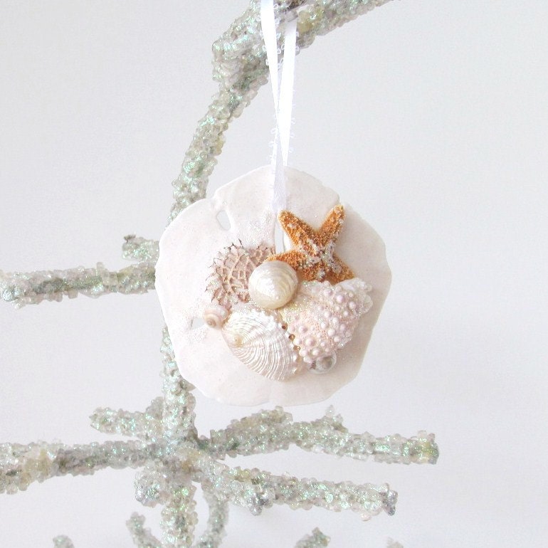 Sand Dollar Ornament Pale Pink and Pearl Coastal Decor