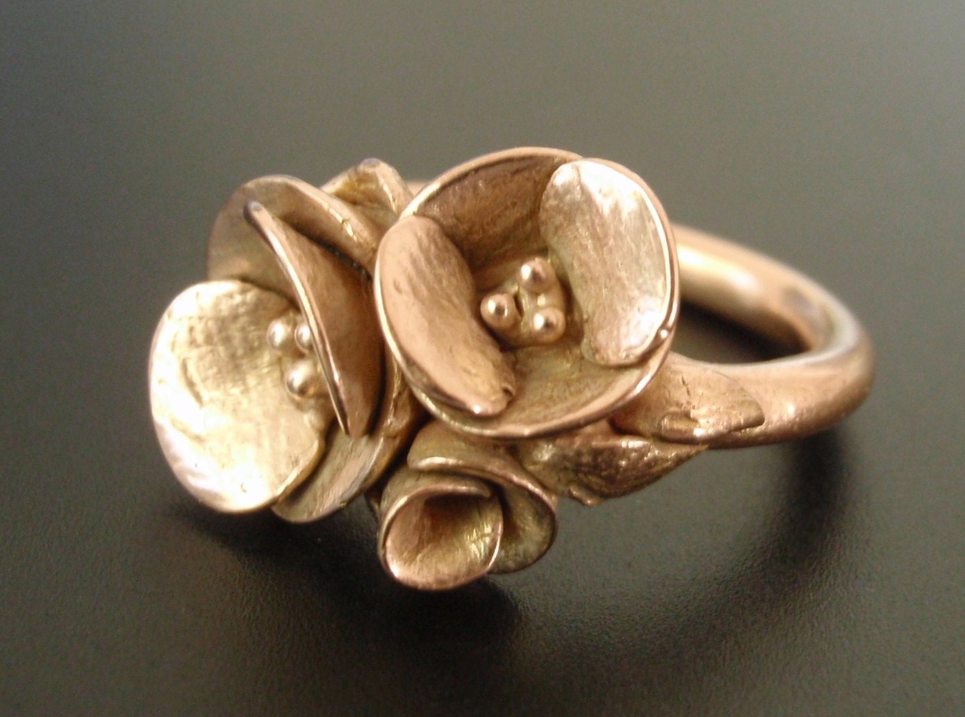 Poppies in Solid Rose Gold - SAMPLE SALE - Ready to Ship (Sizes 6.75 to 7.5) - Handsculpted, Cast in Solid 14K Rose Gold