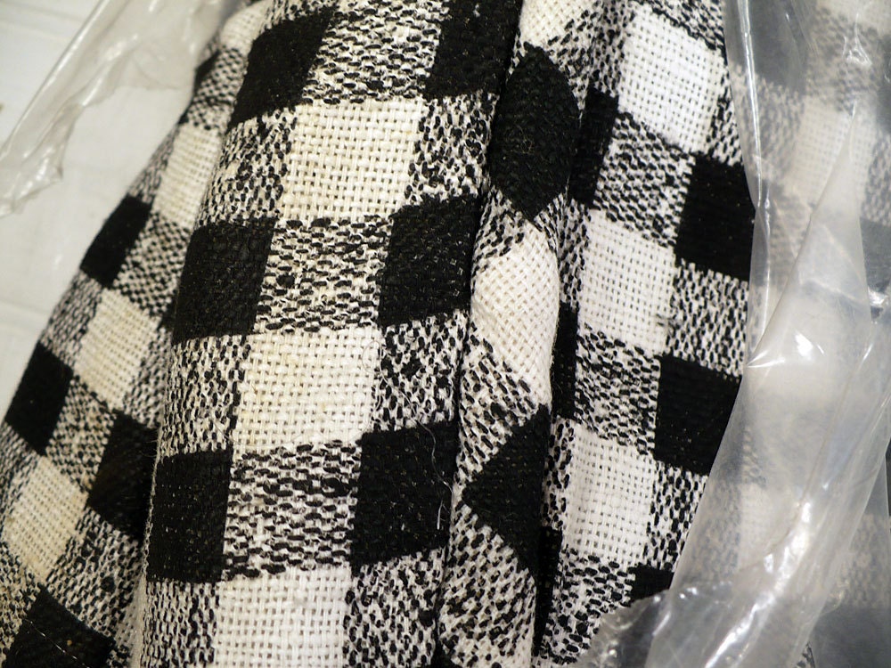 Vintage Bedspread Cotton Twin Size - Black and White Country Check - Atlas Hartley