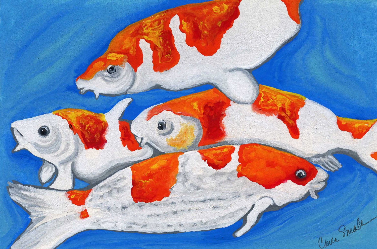 Koi Goldfish Pond Original Painting Art-Carla Smale