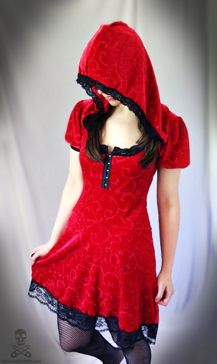 Red Riding Hood lace corset lolita dress - handmade custom size - smarmyclothes fairytale halloween costume