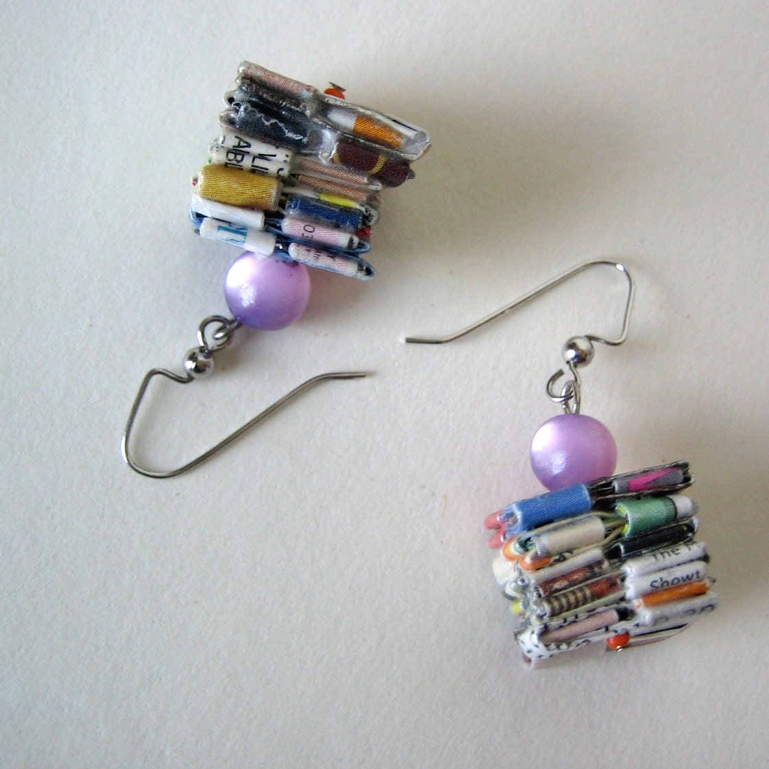 Earrings - Bright, Eco, Colorful - Folded and Stacked Rescued Paper - Earth Friendly