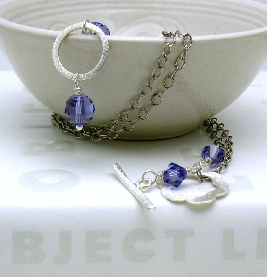 Purple Crystal Sterling Silver Necklace  / Purple Flower Pendant Necklace / Violet / Flower / Classic / Romantic
