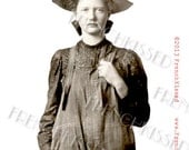 PNG or Jpeg CUTOUT Instant Download Country Girl in OVERALLS Farmer Gardner Retro real photo postcard Digital Scan