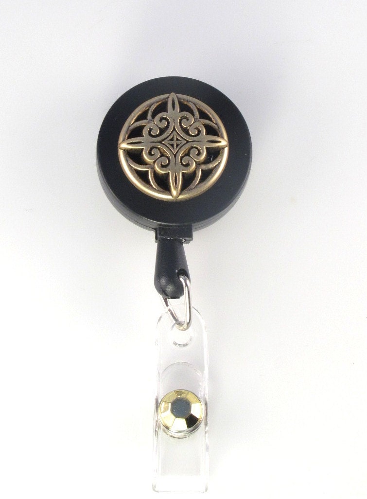 ID Badge Reel ANTIQUE GOLD beaded lanyard