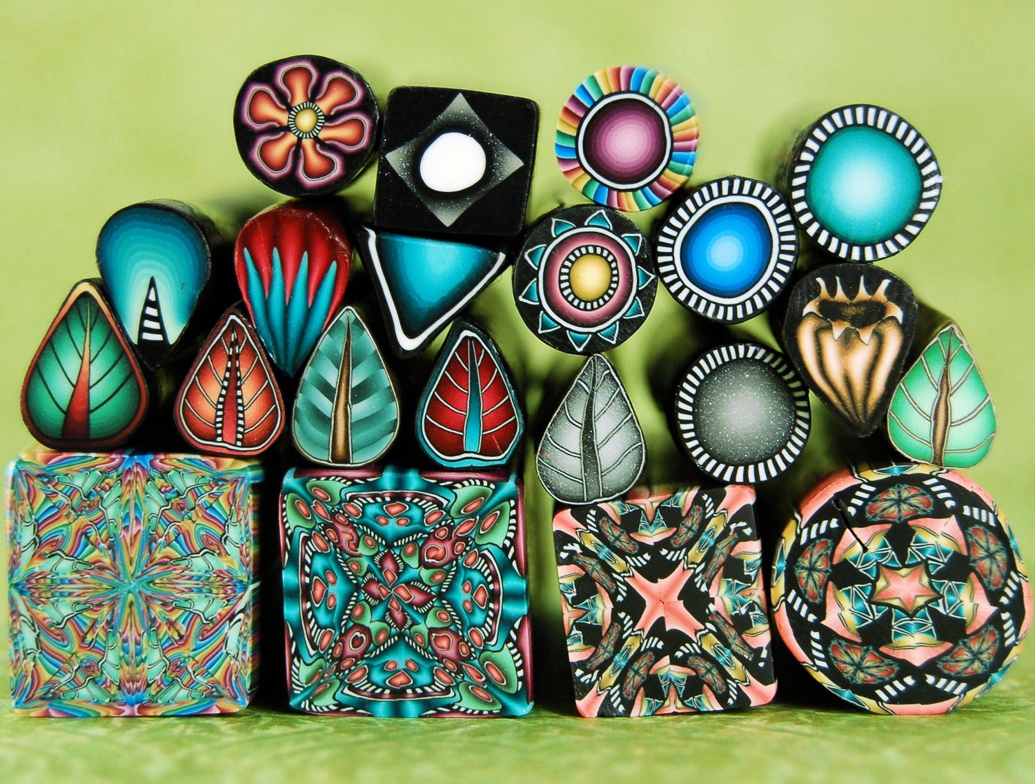 CLEARANCE SALE- Set of 21 Polymer Clay Mini and Kaleidoscope Canes