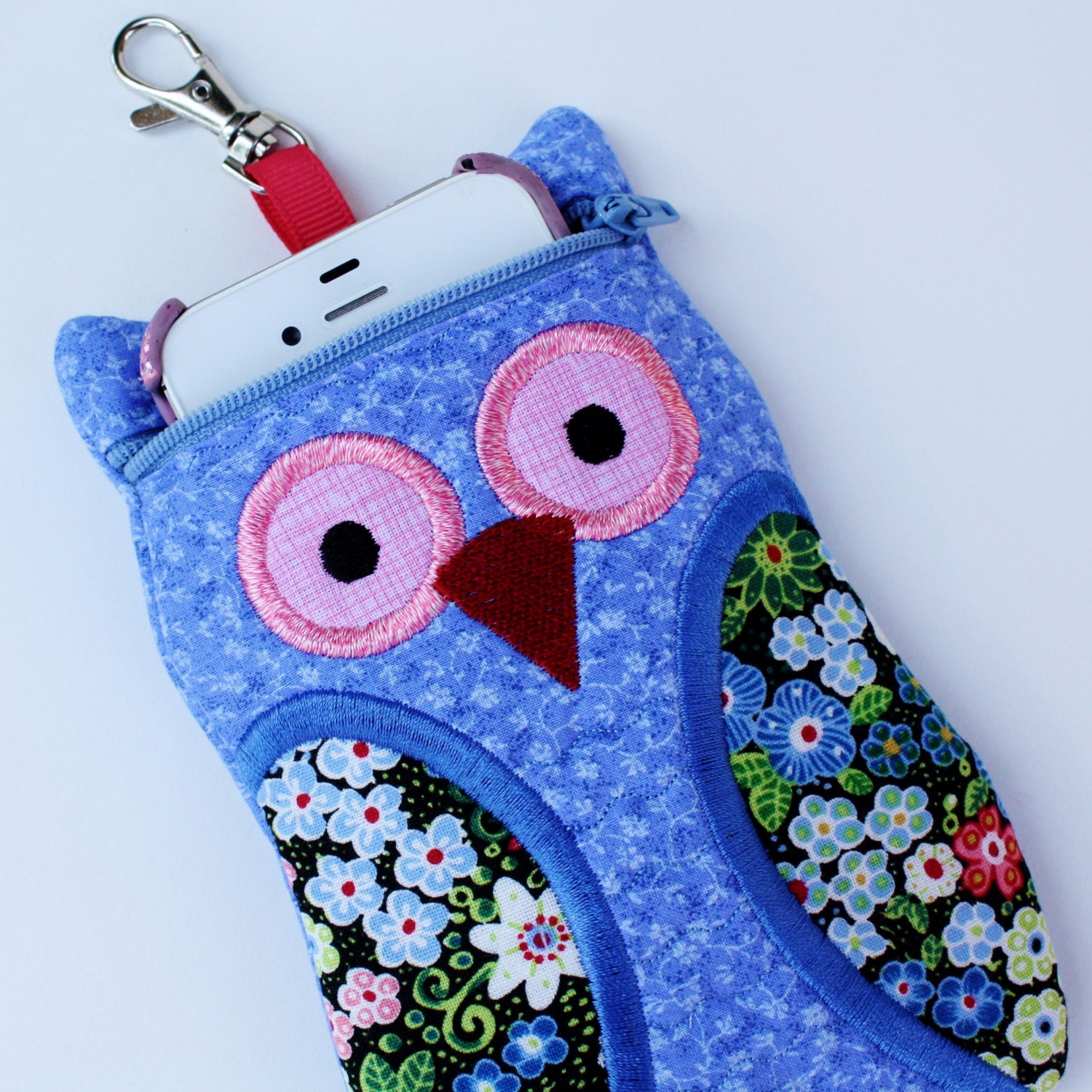 Tiny Flowers on Cornflower Blue Owl Shaped iPod Touch iPhone cell phone Case