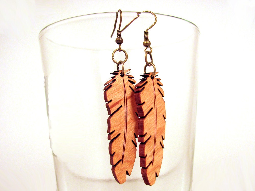 Wooden Feather Earrings By Memoriesforlifesb On Etsy