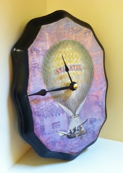 Hot Air Balloon Ephemera Collage Handmade Clock by cadencedesigns on Etsy