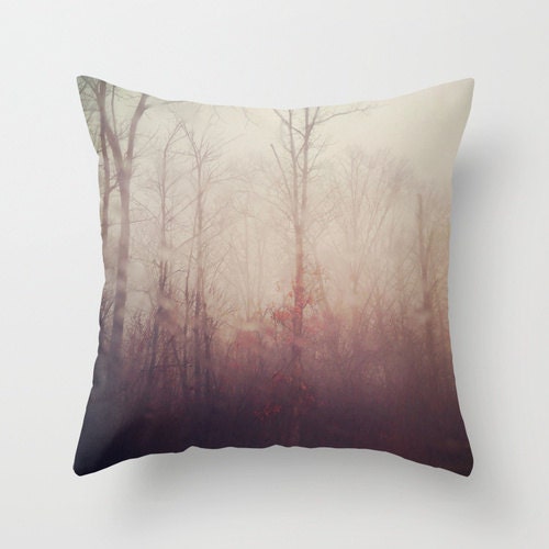 Pillow Cover, Tree Photo Pillow, Winter Haze, Forest Fog, Violet Gray Pillow Cover, Home Decor,  Living Room, Bedroom, 16x16, 18x18, 20x20