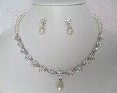 Bridal Jewelry - Bride Necklace - Bridesmaid Necklace - Rhinestone and Pearl Floral Bridal Jewely Set II