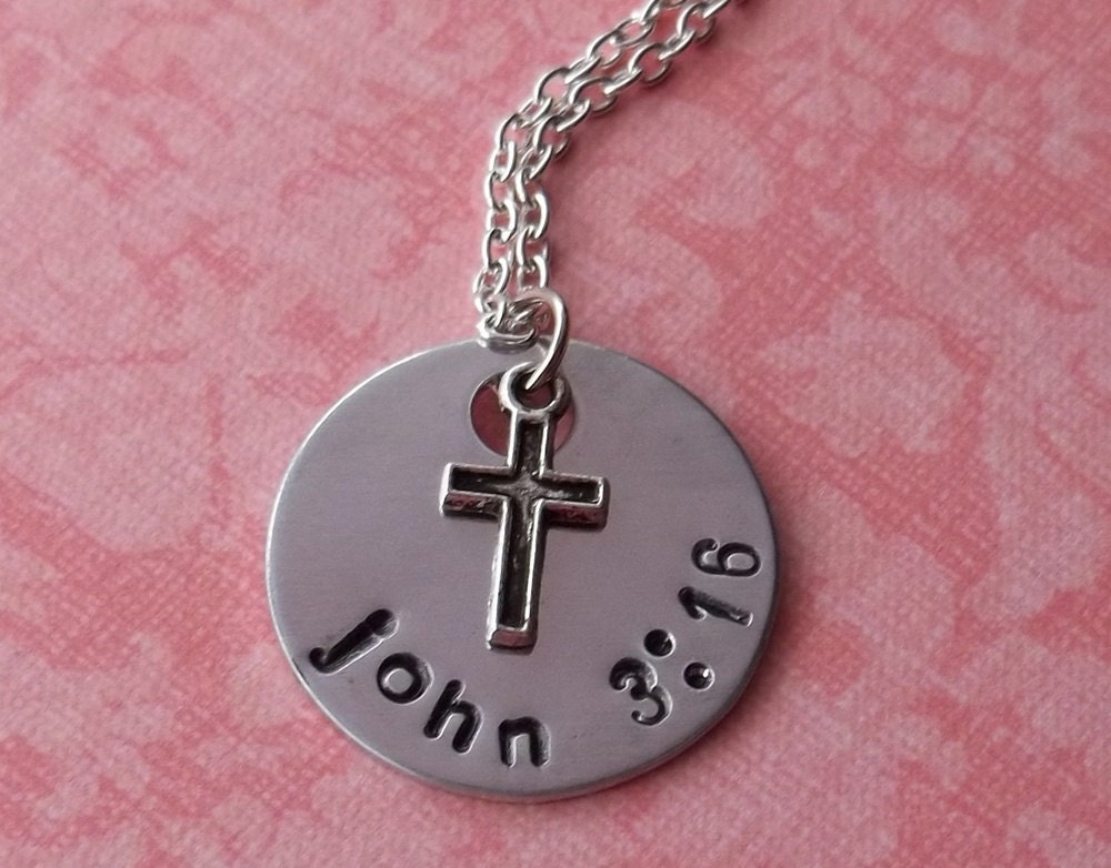 Handstamped John 3:16 Bible Verse Necklace