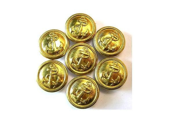 SALE-60 Metal  vintage buttons, carved anchor picture, gold color, 17mm