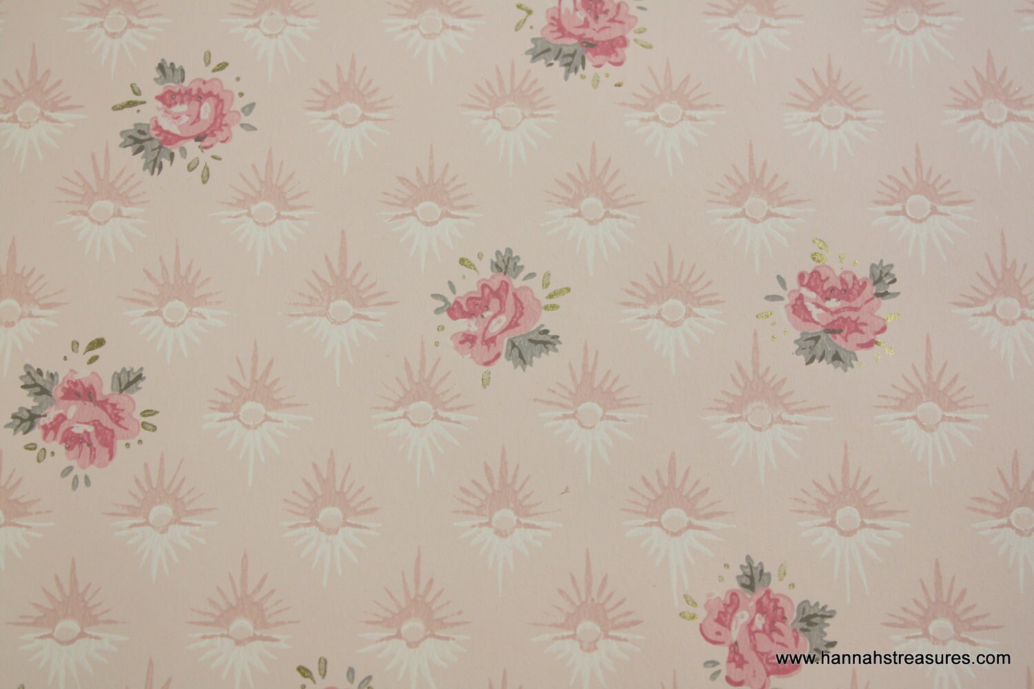 1940's Vintage Wallpaper pale pink button tuft by HannahsTreasures