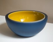 Triton Bowl, Hand Blown Glass Bowl in Navy Blue and Mustard Yellow