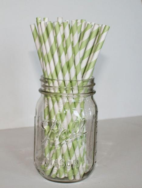 Lime Green and White Striped Paper Straws - Green or choose any color combination Il_570xn