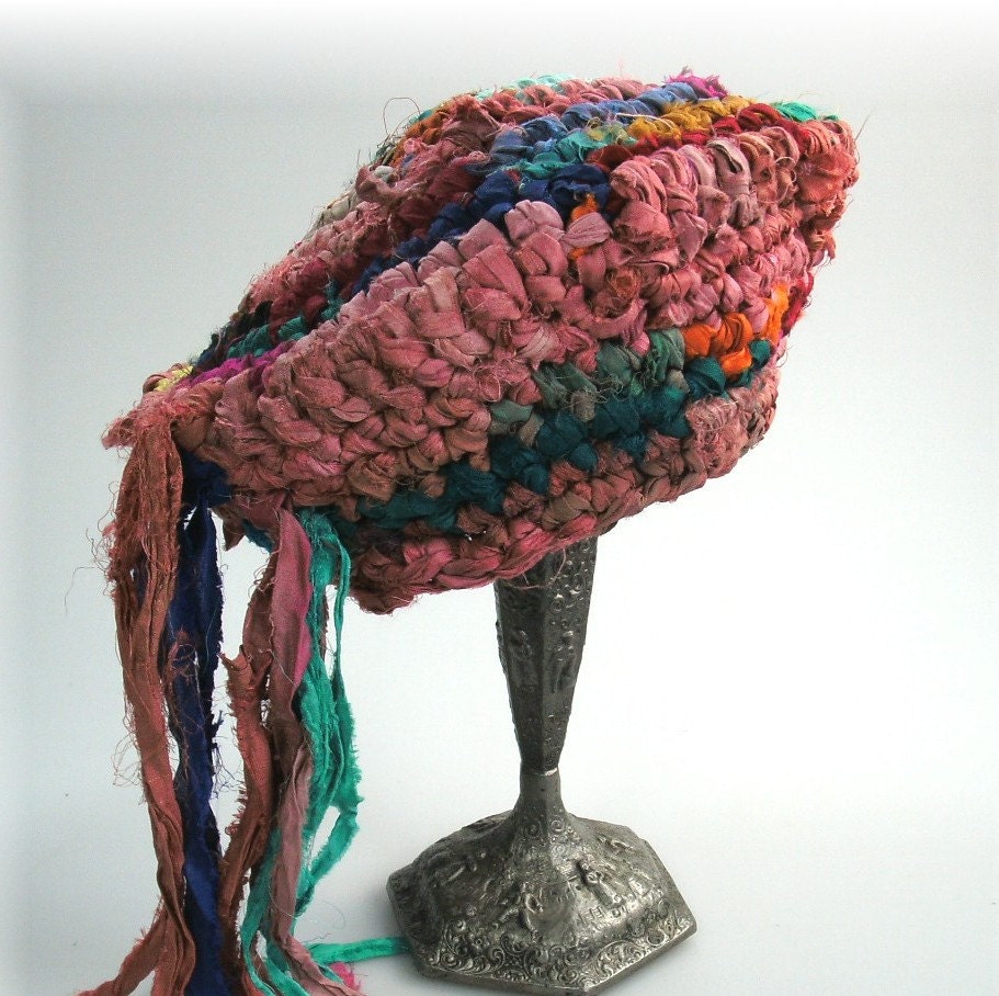 Silk Sari ribbon Crocheted Hat