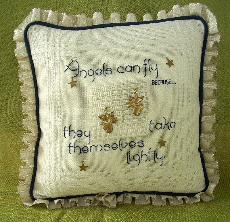 Angels Can Fly Embroidered Mini Pillow