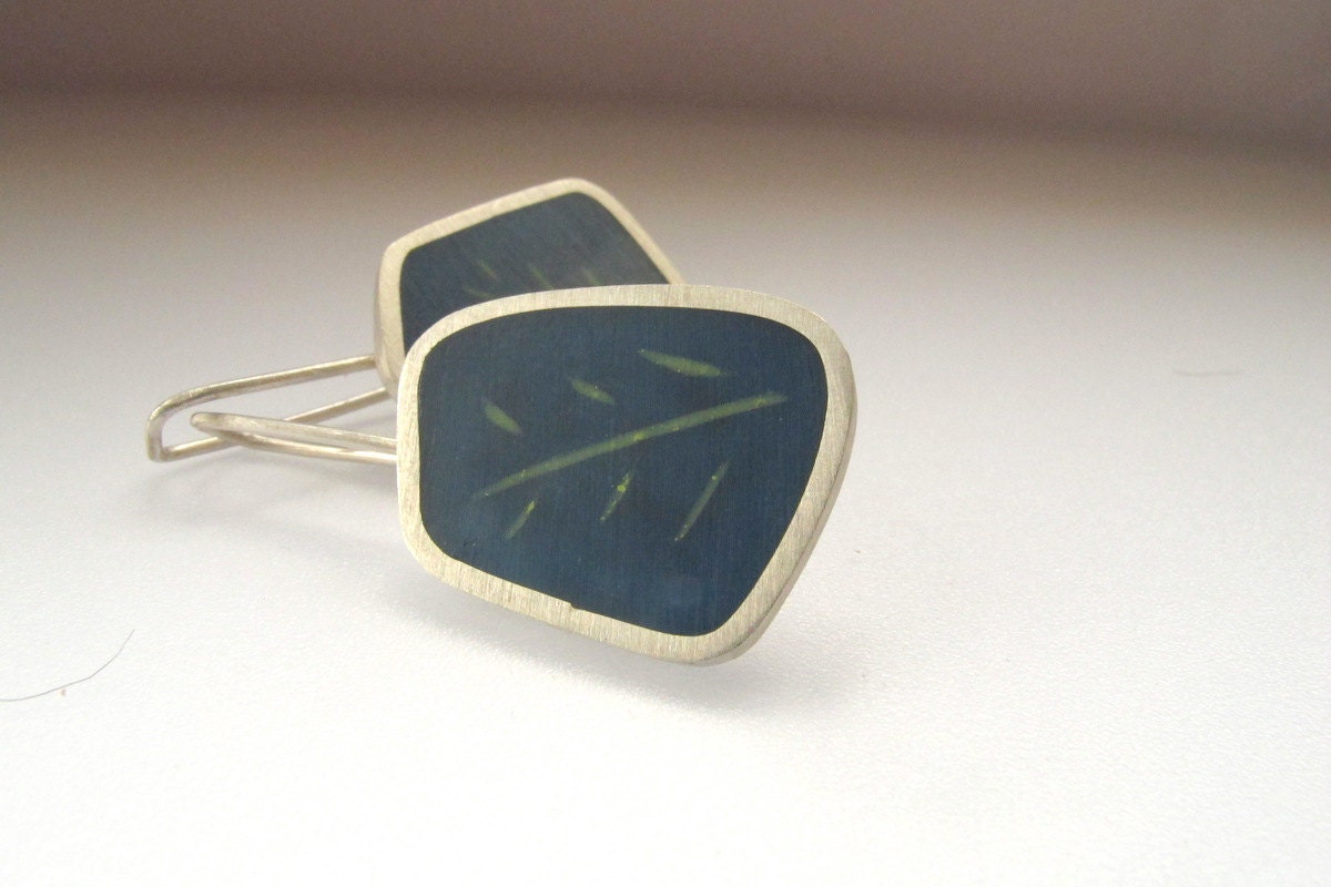 In Stock - Leaf - Royal Blue Resin Earrings - Geometric Silver Drop Earrings - UK
