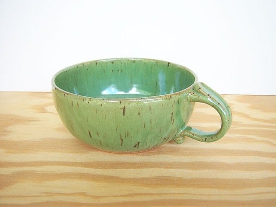 Stoneware Ceramic One Handle Soup Bowl in Spring Green Glaze