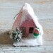 Vintage Putz Style Miniature Pink Retro Glitter Sugar House Shabby Christmas Village Ornament Pixie Santa Bottle Brush Tree