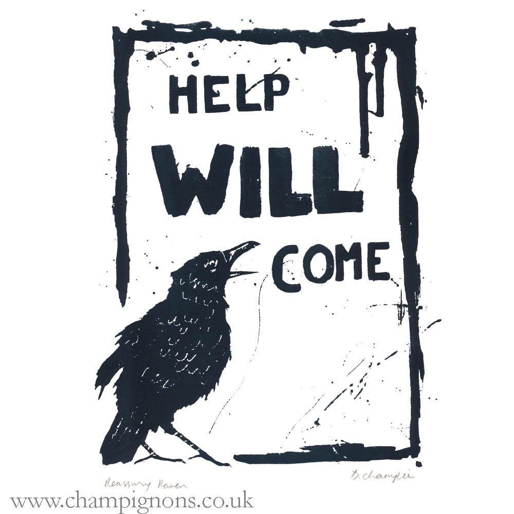 Reassuring Raven (blue on white) Original Screenprint.