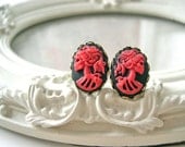 Skeleton lady earrings  in black red gothic