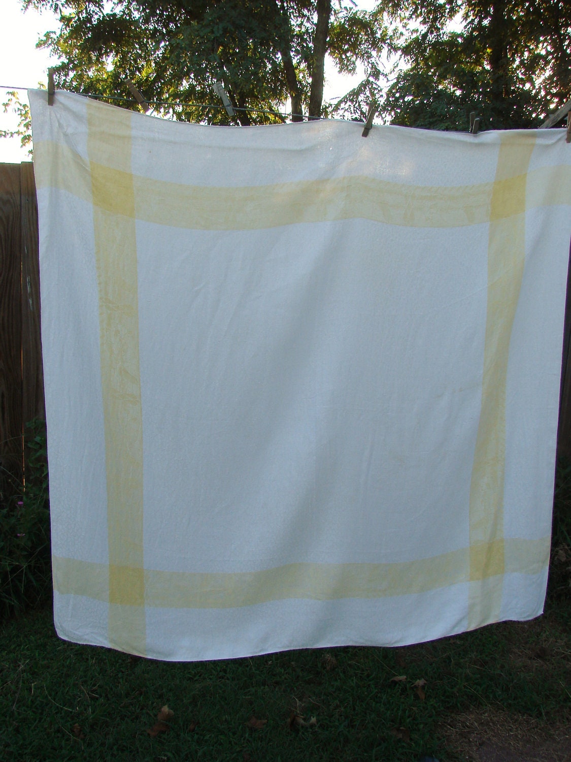 Vintage Butter Yellow and White Elegant Damask Tablecloth