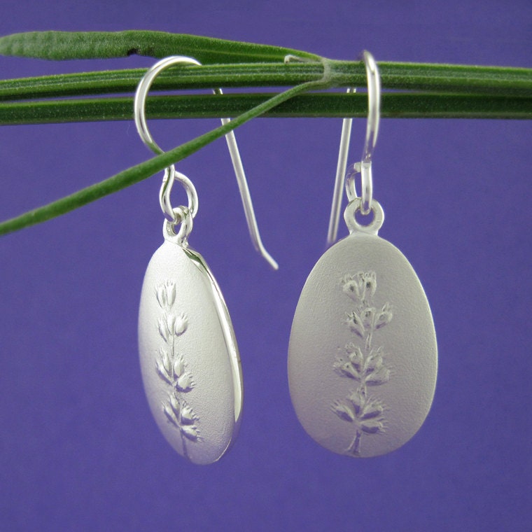 Silver Lavender Bud Earrings, Dangle Herb Earrings, Lavender Flowers - LAVANDE BUD Drops