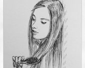 Original Drawing - Woman Brushing Hair